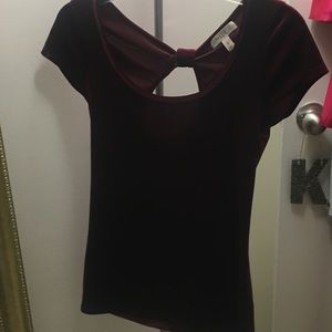 Red velvet short sleeve top with keyhole back